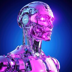 Futuristic Robot with Metallic Shine and Vibrant Purple Accents