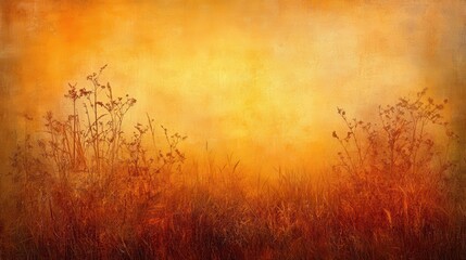 Golden Sunset Over Autumnal Grassland Landscape