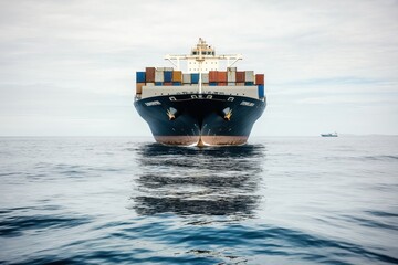 Container cargo freight ship navigating calm waters during import export operations