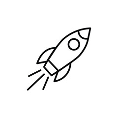Rocket outline ship icon with fire isolated on white Vector illustration with flying rocket isolated