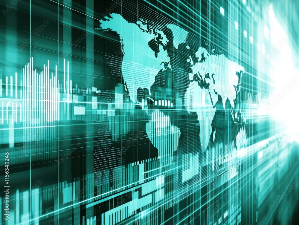 Poster abstract digital world map with data visualization elements