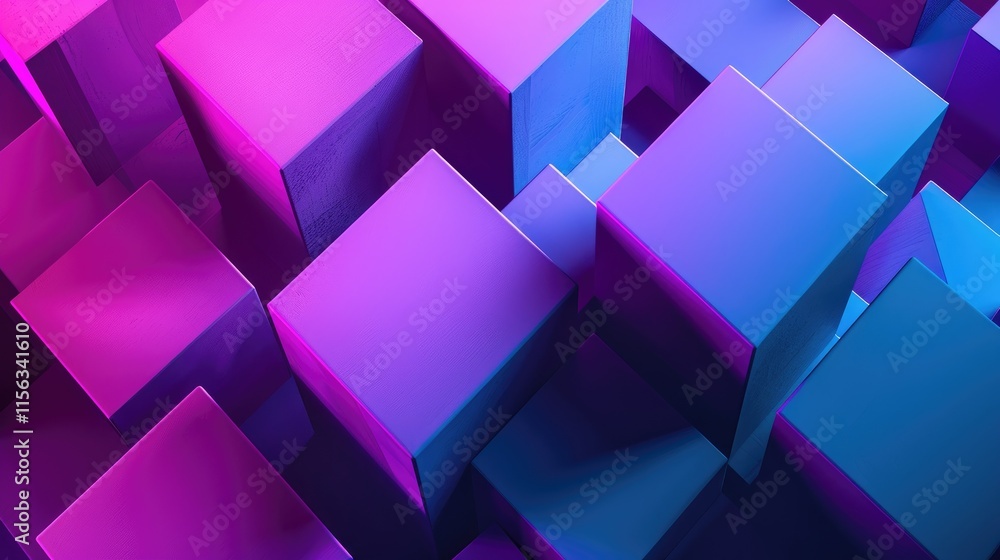 Poster abstract 3d cubes in vibrant pink and blue hues create a dynamic visual composition.