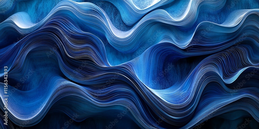 Poster Abstract blue wave background with flowing lines and curves.