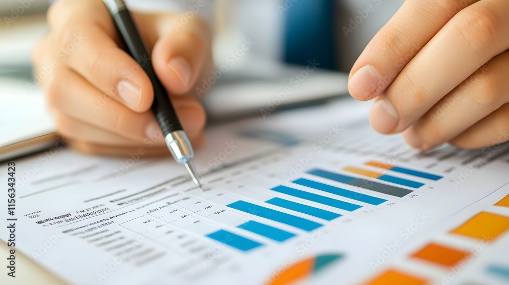 Poster hands reviewing financial charts and graphs data