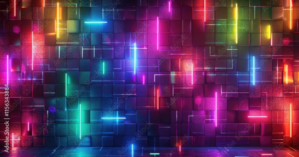 Aufkleber a vibrant, illuminated wall with colorful neon lights creating a dynamic visual effect.