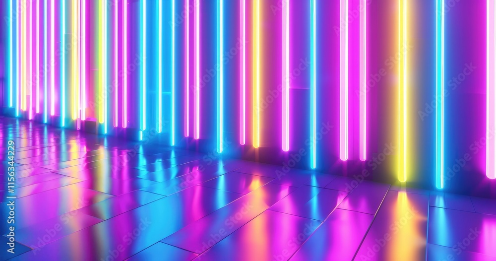 Aufkleber a vibrant display of neon lights reflecting off a polished surface, creating a dynamic atmosphere.