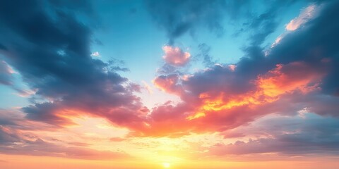 Obraz premium Majestic Sunset Over the Horizon with Vibrant Colors and Dramatic Clouds Under a Beautiful Sky in Nature's Splendor