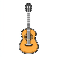 Obraz premium Acoustic guitar illustration with detailed strings and body on white background.