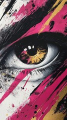 Obraz premium Abstract Eye Painting with Pink Black and Gold