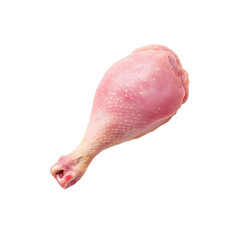 Raw Chicken Drumstick with Pale Pink Skin Isolated