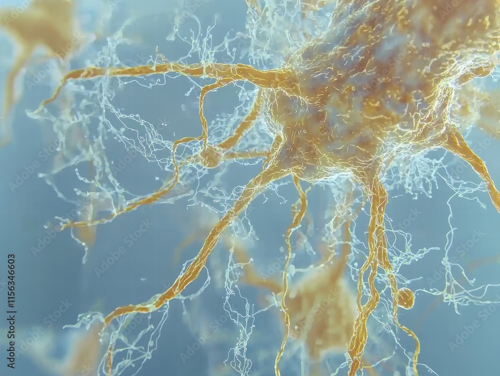 Poster close-up view of a neuron with extended dendrites and axons