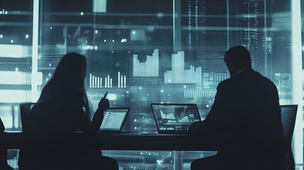 Data Analysts Reviewing Financial Market Information On Laptops