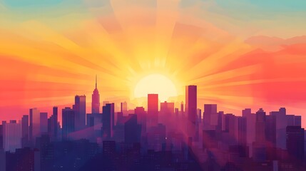 Fototapeta premium Cityscape Silhouette at Sunrise Over City Buildings