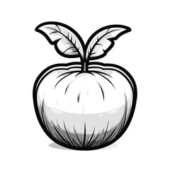 Stylized black and white apple with two leaves on a white background.