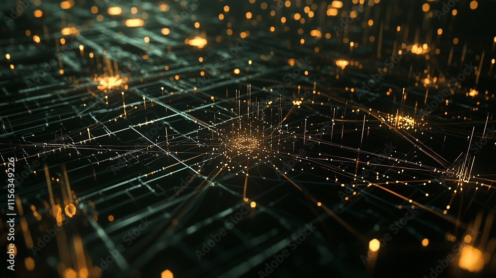 Aufkleber abstract digital network with glowing nodes and connections.