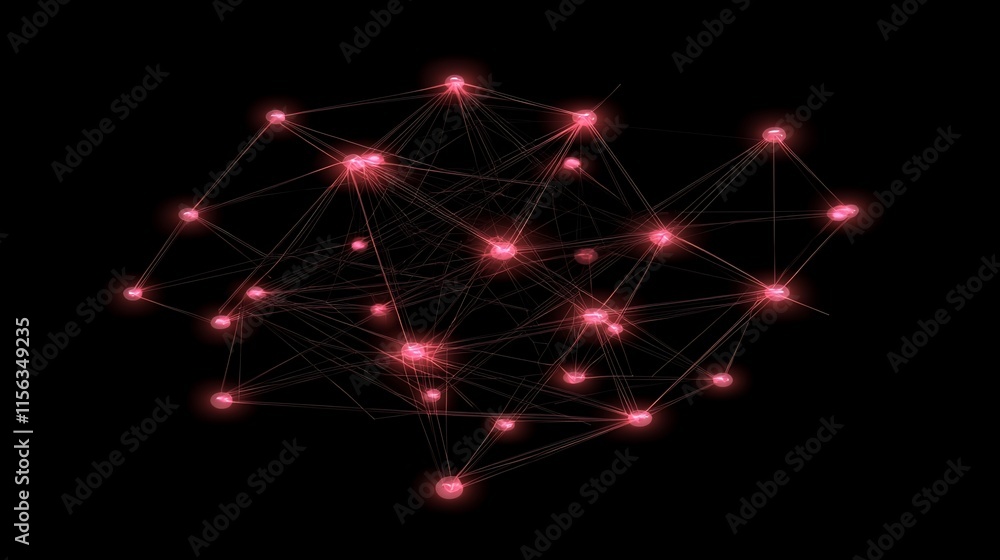 Poster Abstract red glowing network nodes and connections.