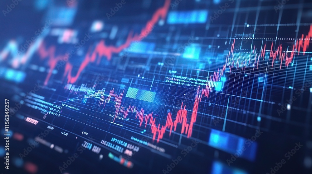 Poster abstract grey background with finance-themed elements and graphs