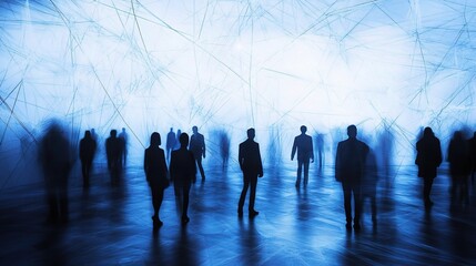 Abstract Silhouettes of Businesspeople in a Blue Background Setting