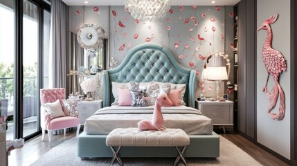 Elegant and Colorful Bedroom Design with Vintage Flair and Decor