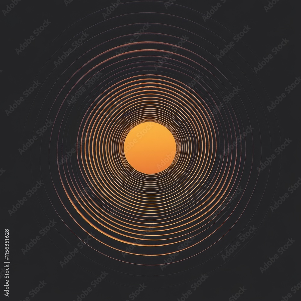 Poster a captivating abstract design featuring concentric circles with a warm gradient center, set against 