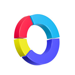 3d Circle diagram, four parts pie chart. Business, financial report, presentation, statistics, data analytics, optimization