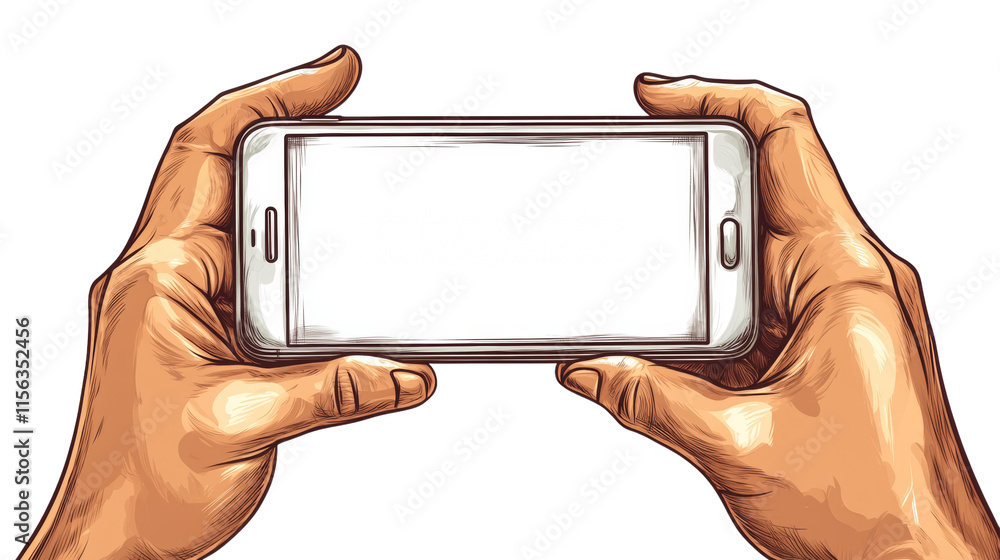 Poster hands holding a smartphone isolated transparent background