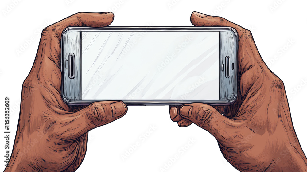 Poster hands holding a smartphone isolated transparent background