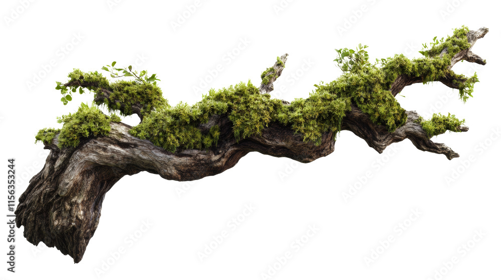 Poster moss-covered branch isolated transparent background