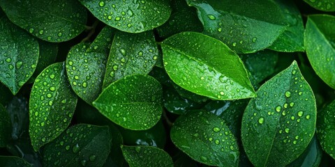 Fototapeta premium A lush green plant with droplets of water on its leaves. The droplets are small and scattered