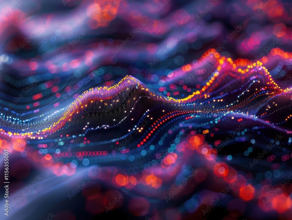 Poster vibrant digital waveforms of data visualization with colorful patterns