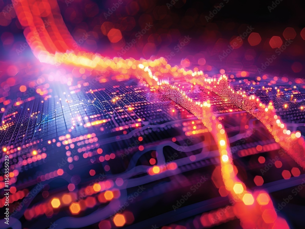 Aufkleber abstract digital visualization with glowing dots and flowing light trails