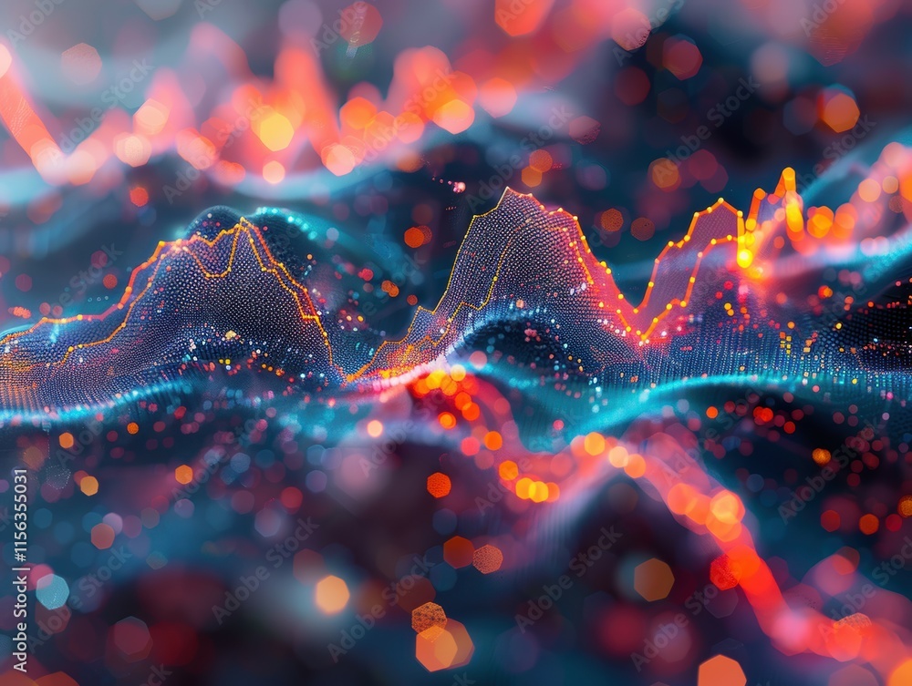 Poster abstract digital visualization with bright colors and wave patterns