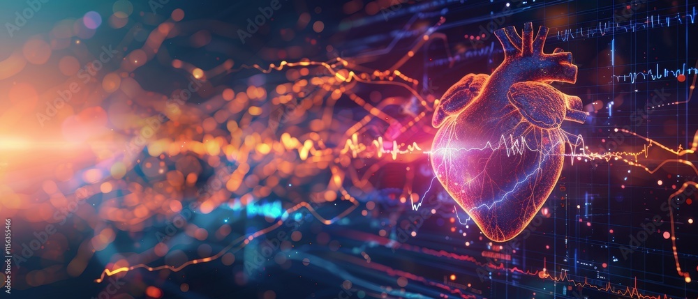 Aufkleber futuristic heart design with neon lights and data visualization effects