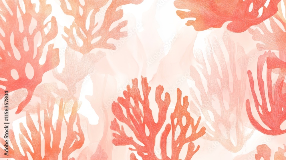 Poster a pink background with a bunch of red coral. the coral is in various shapes and sizes. the backgroun