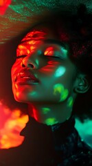 Obraz premium Colorful Neon Portrait of a Woman. Concept of Beauty, Style, and Urban Art.