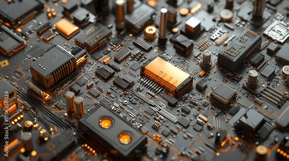 Poster Close-up of a complex circuit board with various electronic components.