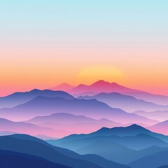 Fototapeta premium Serene sunrise over layered pastel mountains.
