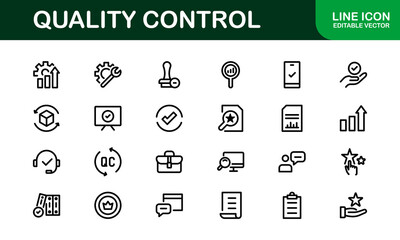 Quality Control Icon Set - Minimal, Modern, and Versatile Line Art Illustrations for Business, Manufacturing, and Product Assurance Needs