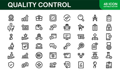 Quality Control Icon Set - Minimal, Modern, and Versatile Line Art Illustrations for Business, Manufacturing, and Product Assurance Needs