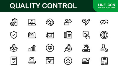 Quality Control Icon Set - Minimal, Modern, and Versatile Line Art Illustrations for Business, Manufacturing, and Product Assurance Needs