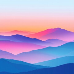 Fototapeta premium Pastel sunset over layered misty mountains.
