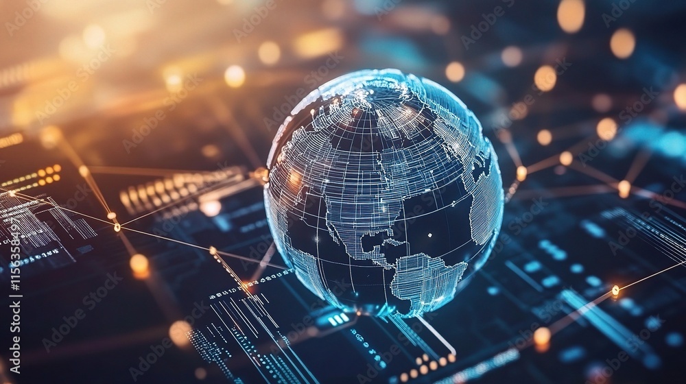 Poster modern digital globe with technology background and gradient effects
