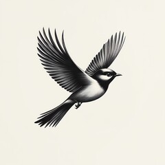 Naklejka premium Sketch of bird in flight, wings spread.