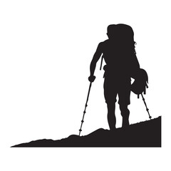 Hiking man Silhouettes. hiker with rucksacks and backpack silhouette.