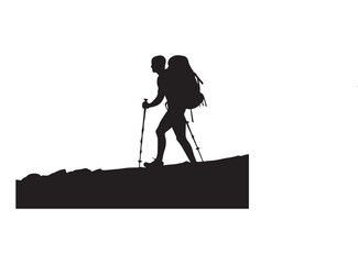 Hiking man Silhouettes. hiker with rucksacks and backpack silhouette.