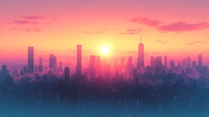 Fototapeta premium Cityscape Silhouette at Sunset Over Urban Skyline