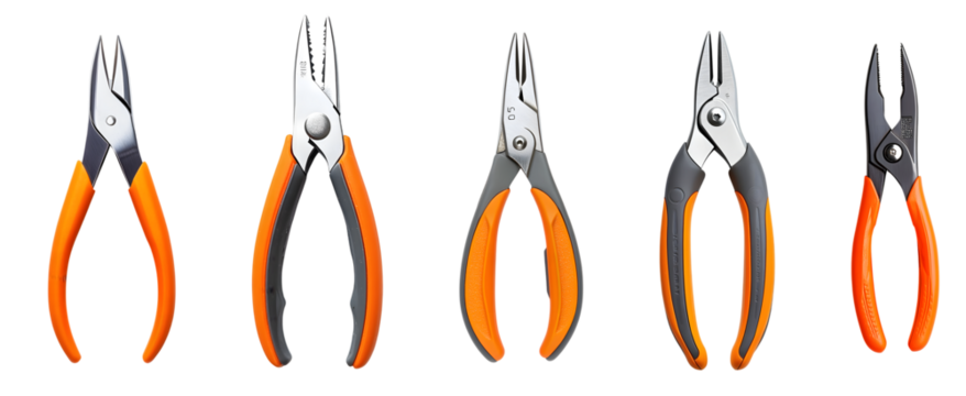 set of Orange hand pliers with black grips isolated on transparent background, cut out - Powered by Adobe