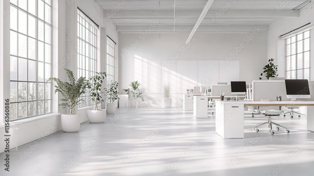 Poster modern abstract workspace with natural light and minimalistic design