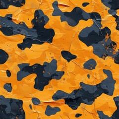 A textured pattern featuring orange and dark blue camouflage designs.