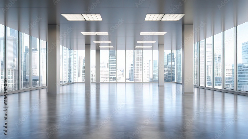 Poster abstract open space in modern office with blurred background light